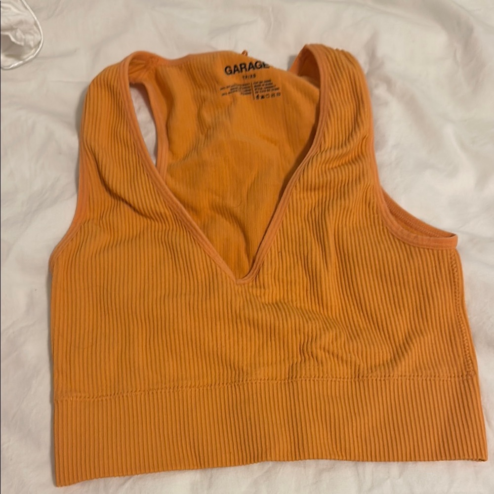 Garage Orange Ribbed Backless Crop Tank Top